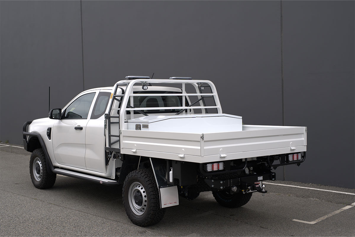 Ford Ranger with a Unicorn Explorer tray, gullwing toolbox and water tank