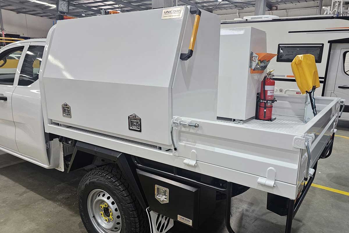 Ford Ranger with a heavy-duty Unicorn tray and toolboxes