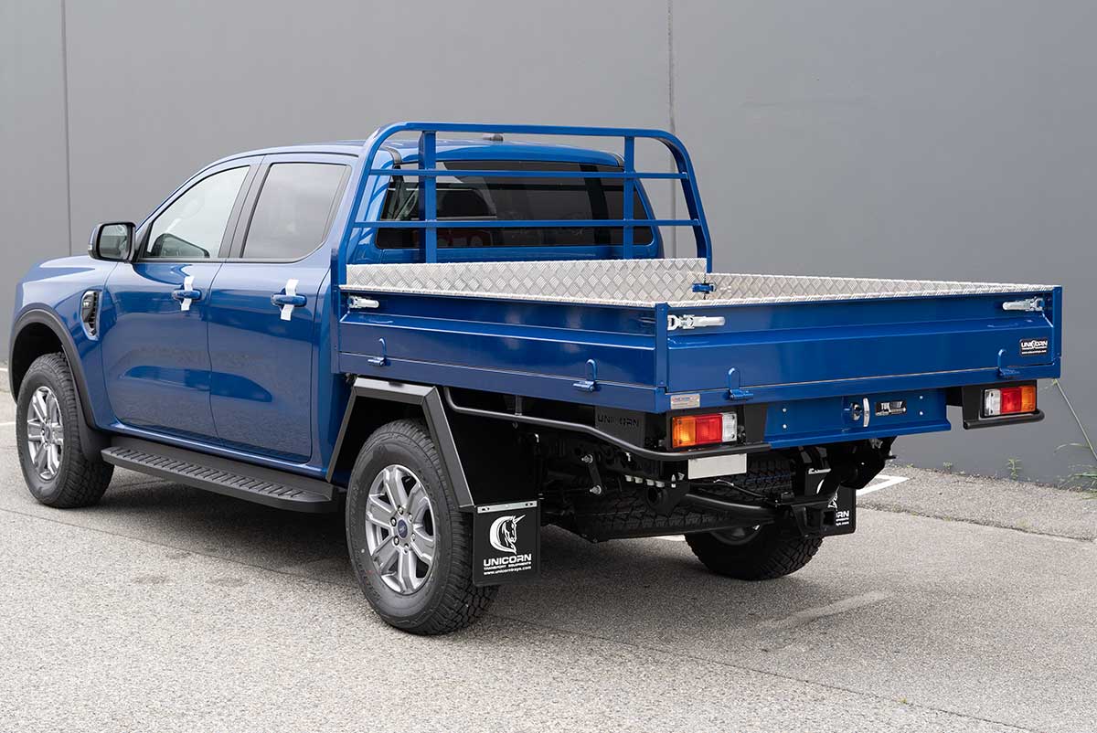 Ford Ranger with a Unicorn heavy-duty steel tray, checker plate lining and trundle drawer