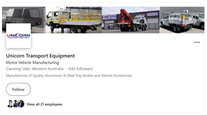 Unicorn Transport Equipment LinkedIn page